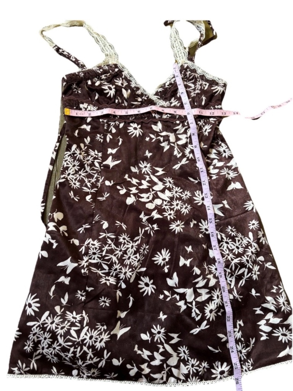 Urban Outfitters NWT Brown Floral Lace Trim Slip Mini Dress Small Cottagecore - Picture 7 of 9